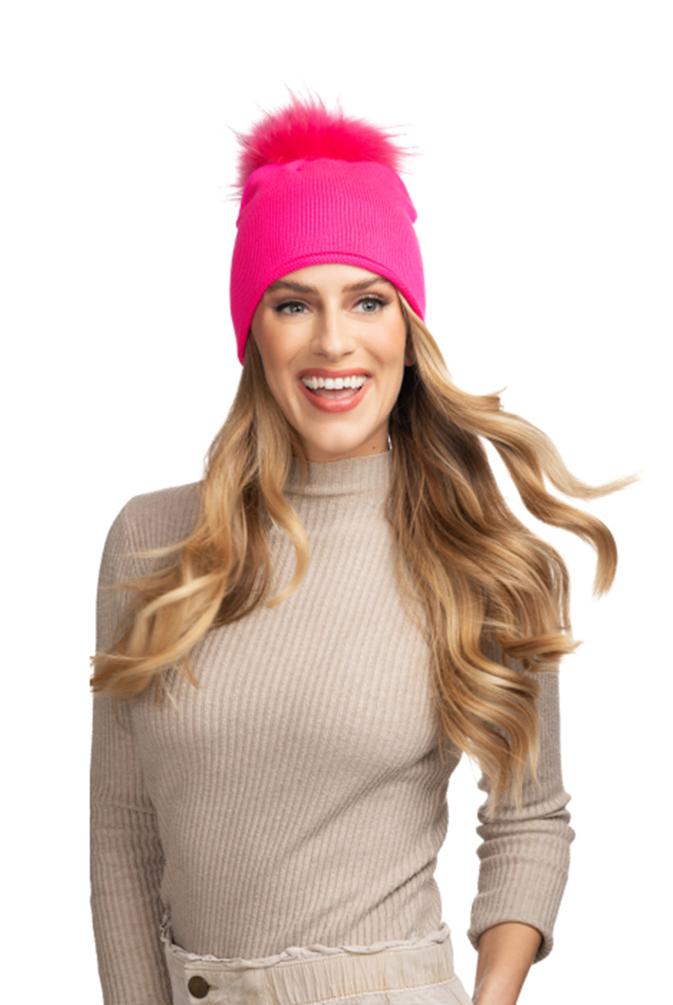 Glossy Knit Hat - Neon Pink-Lindo F-Over the Rainbow
