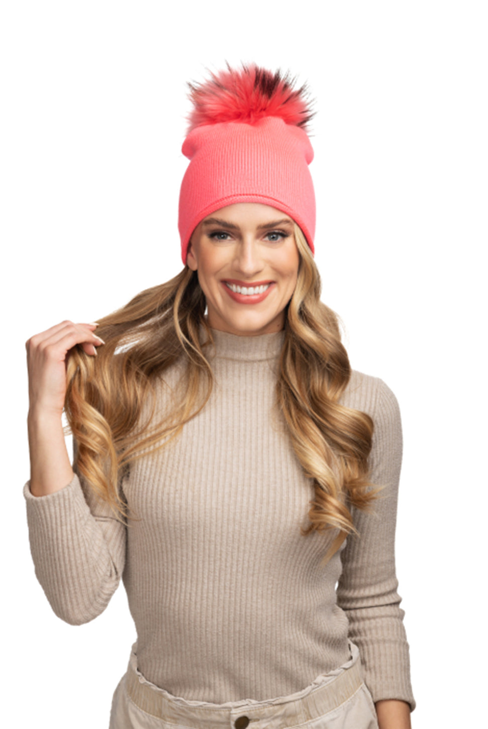 Glossy Knit Hat - Neon Coral-Lindo F-Over the Rainbow