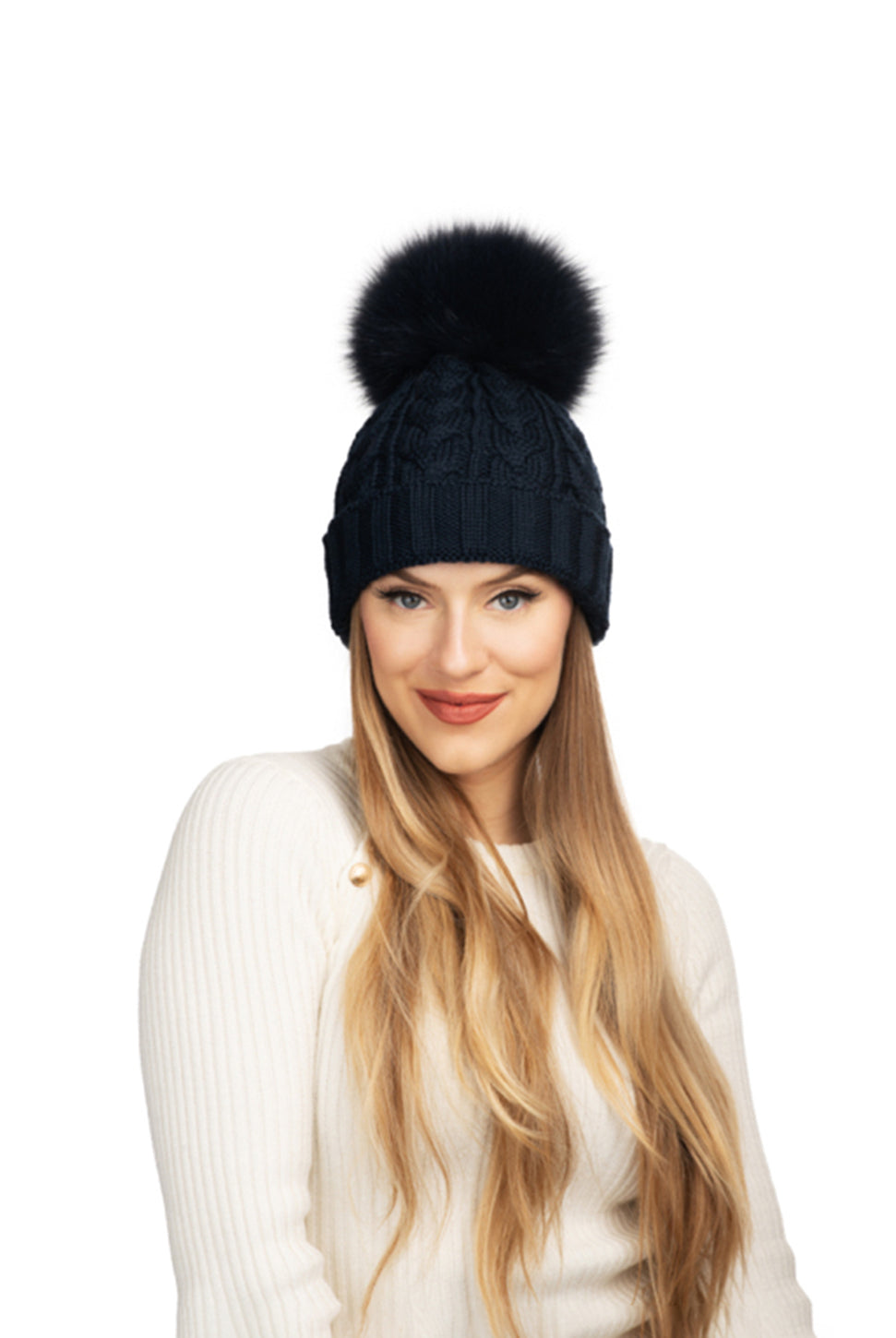 Charlie Cable Knit Hat - Midnight Navy-Lindo F-Over the Rainbow