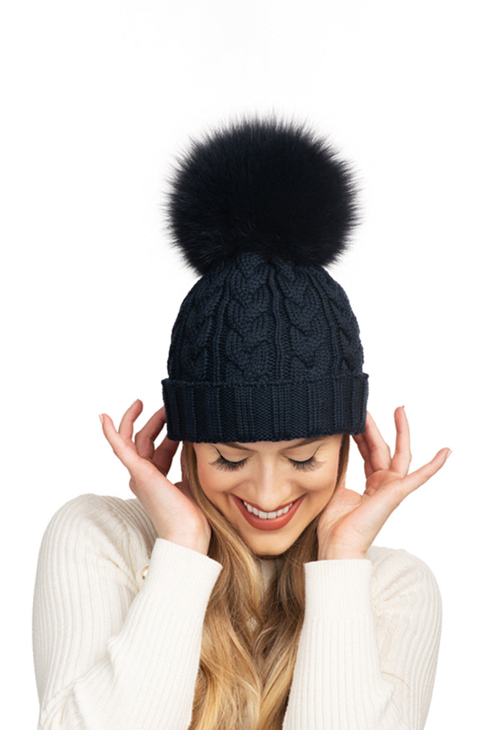 Charlie Cable Knit Hat - Midnight Navy-Lindo F-Over the Rainbow