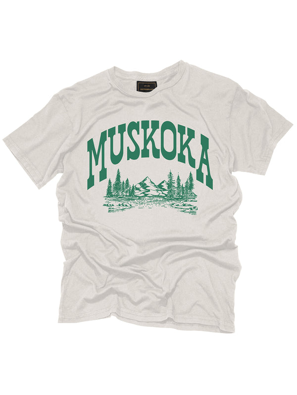 Muskoka Landscape Unisex T-Shirt - Antique White-Retro Brand Black Label-Over the Rainbow