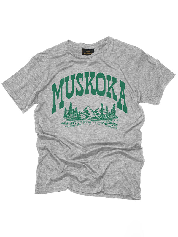 Muskoka Landscape Unisex T-Shirt - Heather Grey-Retro Brand Black Label-Over the Rainbow