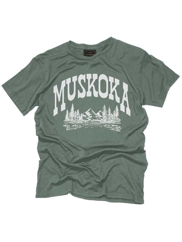Muskoka Landscape Unisex T-Shirt - Vintage Green-Retro Brand Black Label-Over the Rainbow
