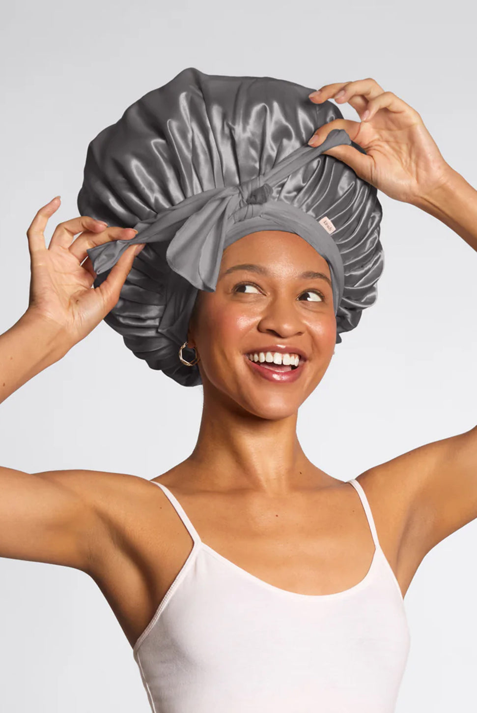 Adjustable Oversized Satin Bonnet - Charcoal-KITSCH-Over the Rainbow