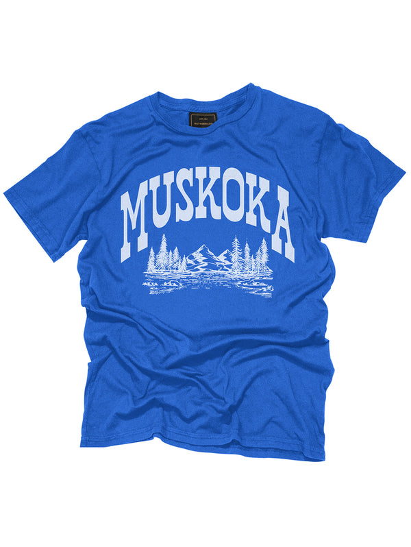 Muskoka Landscape Unisex T-Shirt - Vintage Royal-Retro Brand Black Label-Over the Rainbow