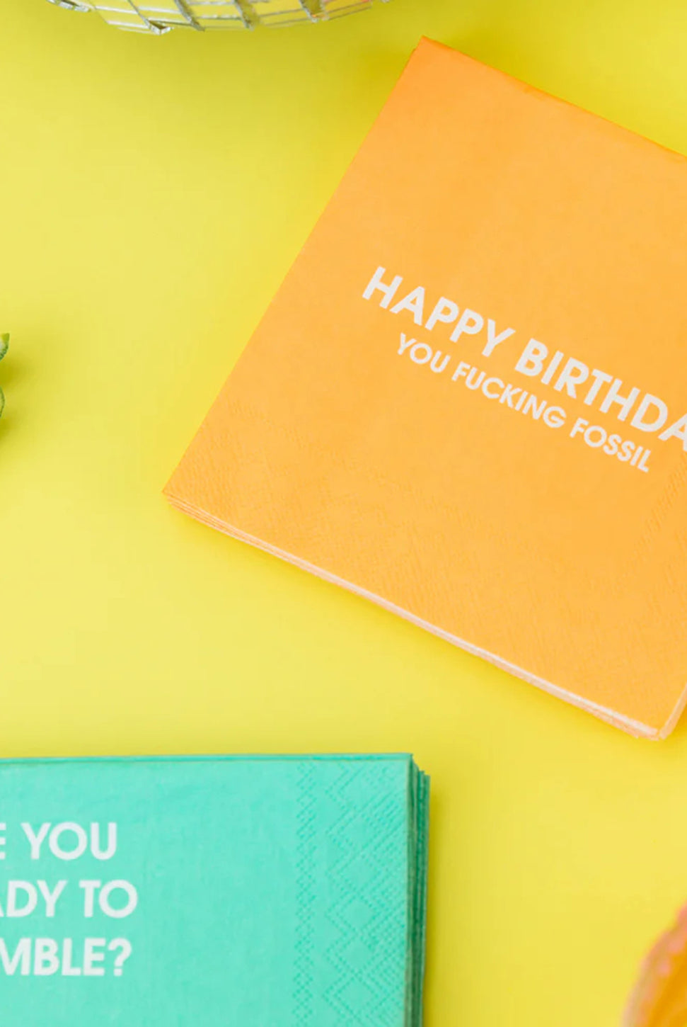 Happy Birthday You Fucking Fossil - Cocktail Napkin-CHEZ GAGNE LETTERPRESS-Over the Rainbow