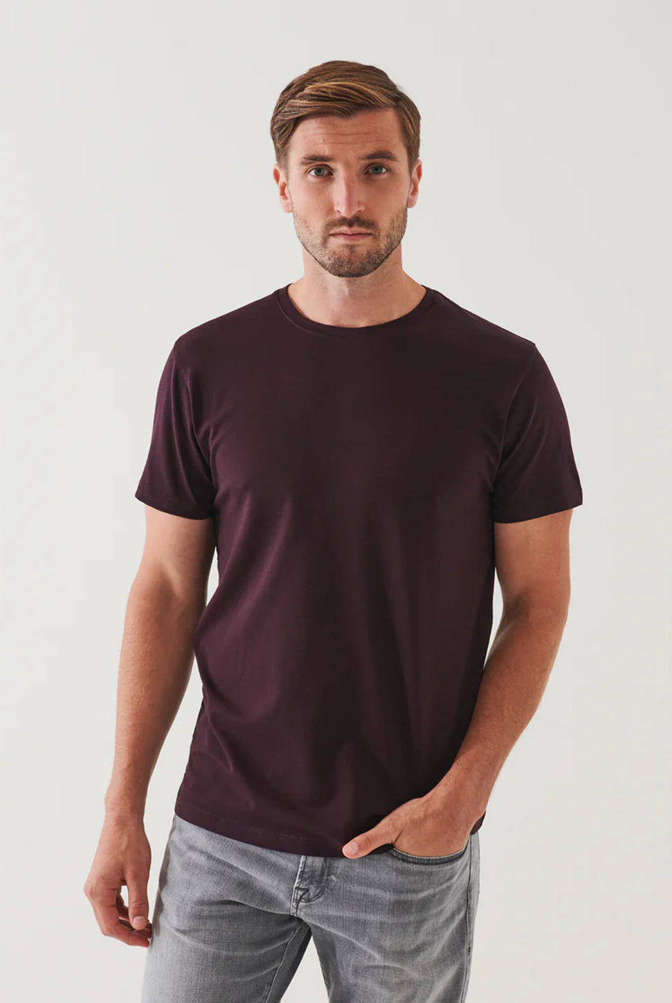 Iconic Pima Crew Neck T-Shirt - Bordeaux-Patrick Assaraf-Over the Rainbow