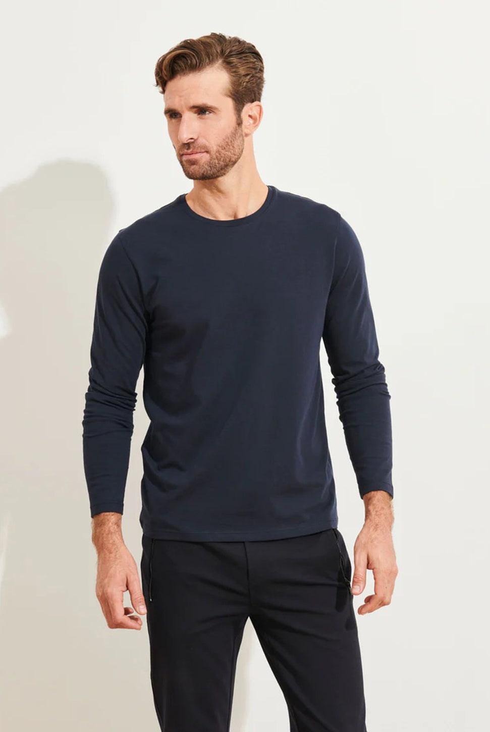 Iconic Pima Long Sleeve Crew T-Shirt-Patrick Assaraf-Over the Rainbow