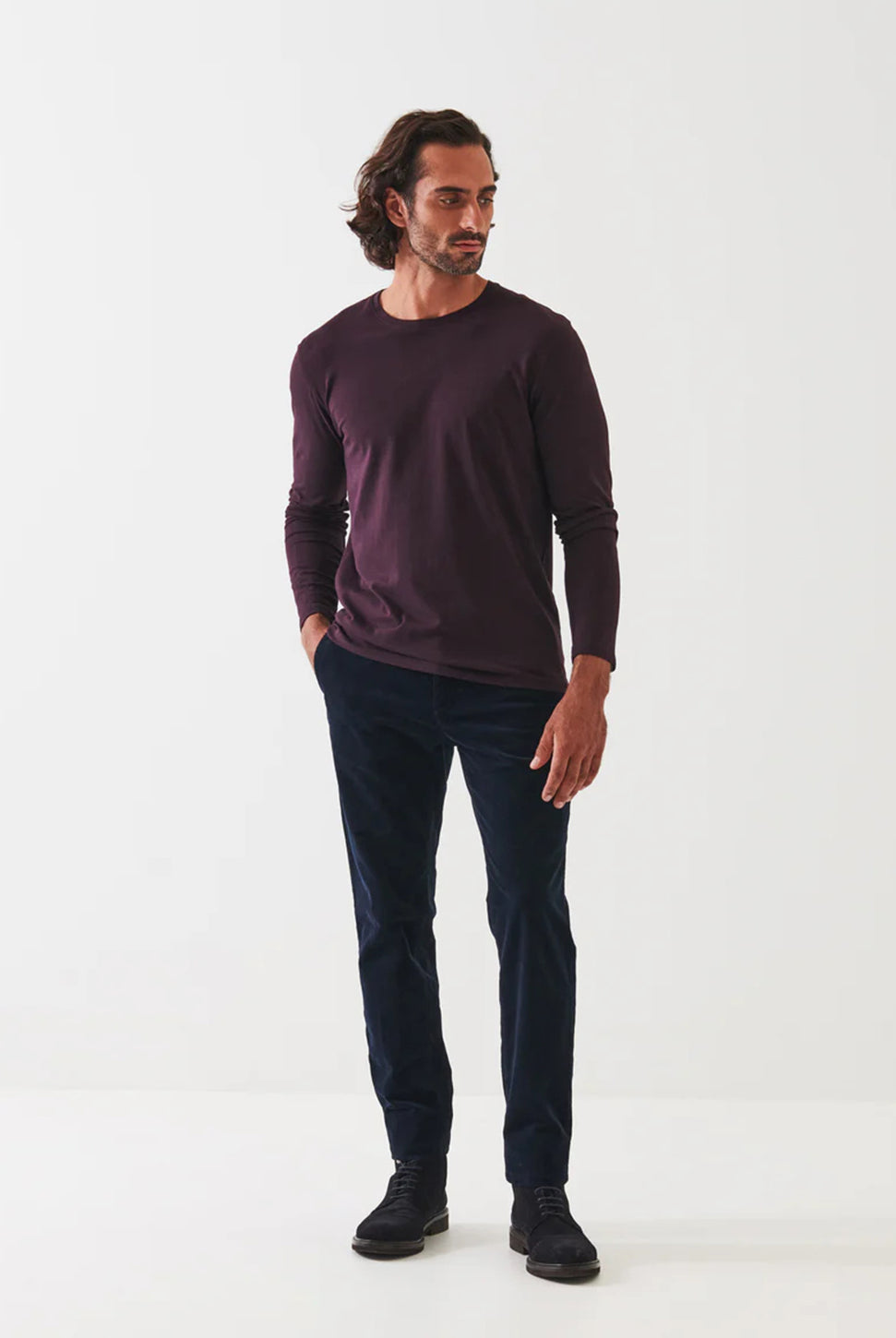 Pima Cotton Stretch Long Sleeve Tee - Bordeaux-Patrick Assaraf-Over the Rainbow