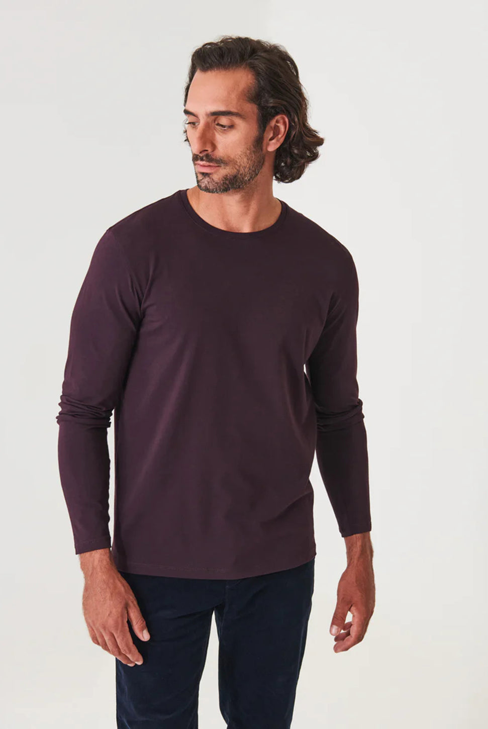 Pima Cotton Stretch Long Sleeve Tee - Bordeaux-Patrick Assaraf-Over the Rainbow