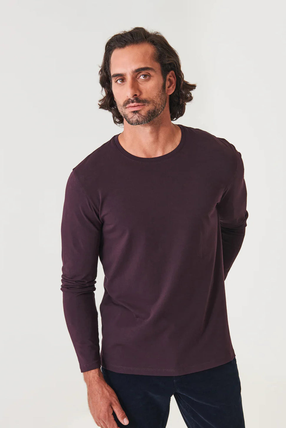 Pima Cotton Stretch Long Sleeve Tee - Bordeaux-Patrick Assaraf-Over the Rainbow