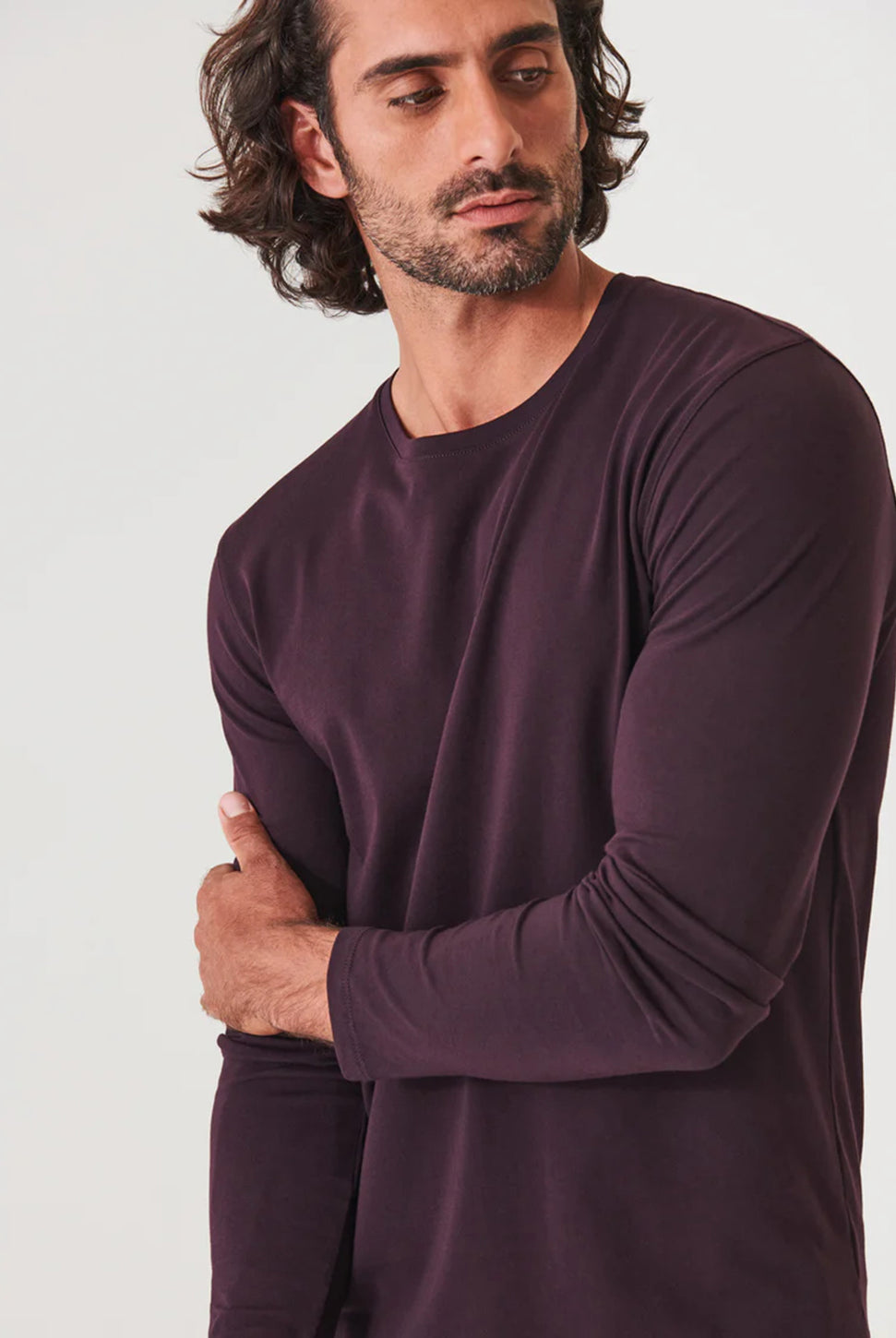 Pima Cotton Stretch Long Sleeve Tee - Bordeaux-Patrick Assaraf-Over the Rainbow