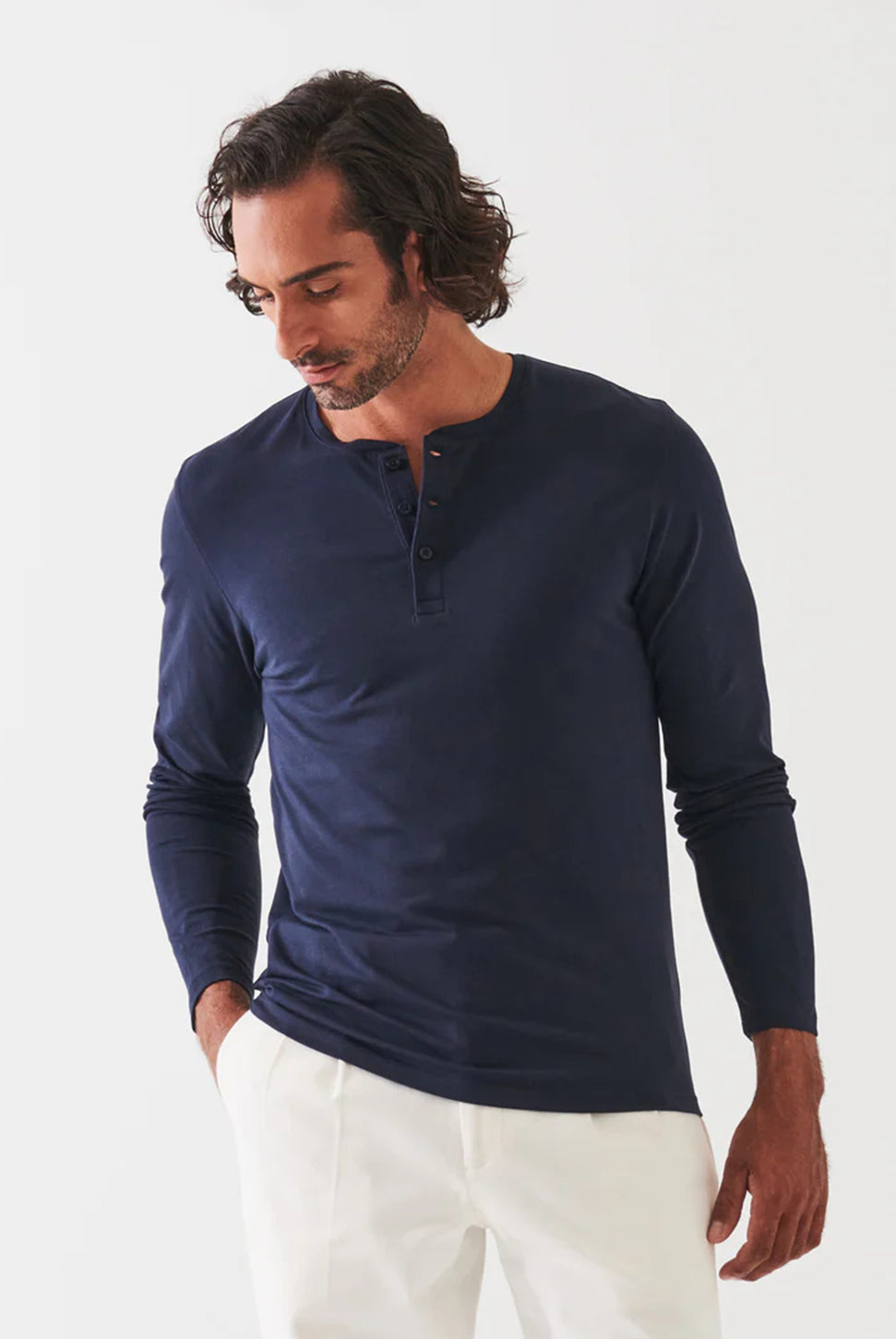 Iconic Pima Stretch Henley - Midnight-Patrick Assaraf-Over the Rainbow
