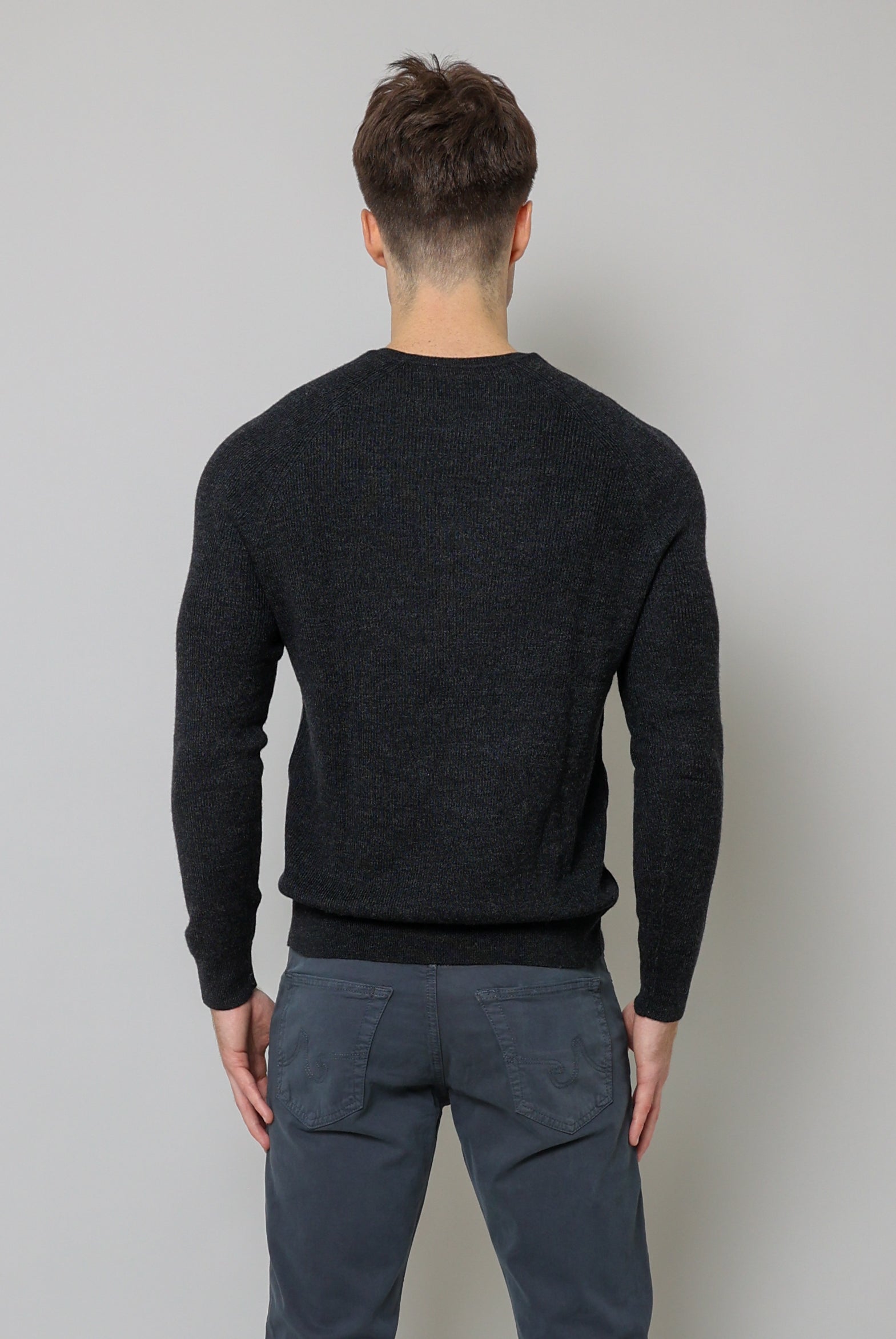 Merino Wool Ribbed Crewneck - Noir-Patrick Assaraf-Over the Rainbow