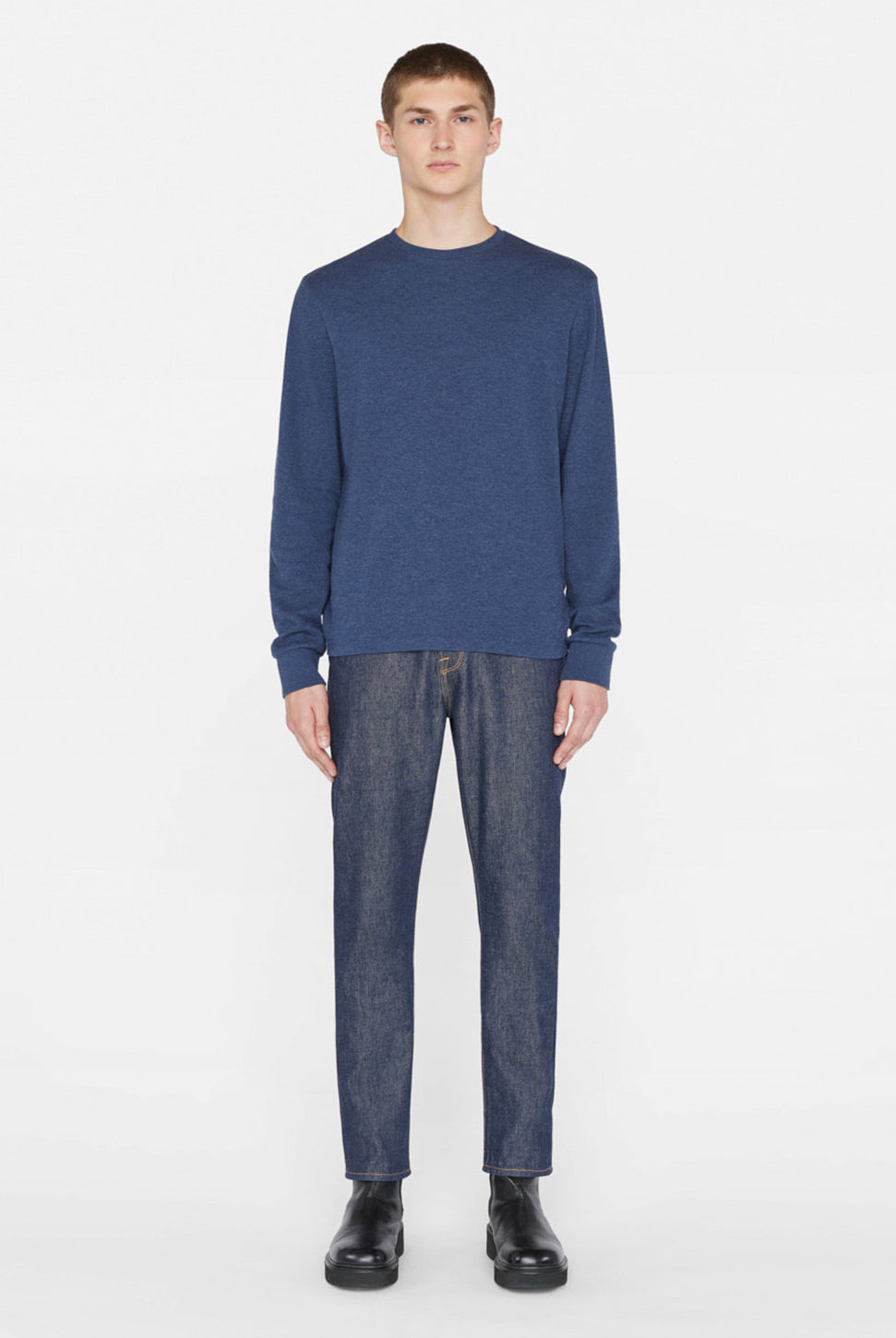 Duo Fold Long Sleeve Crew Top - Heather Midnight Navy-FRAME-Over the Rainbow