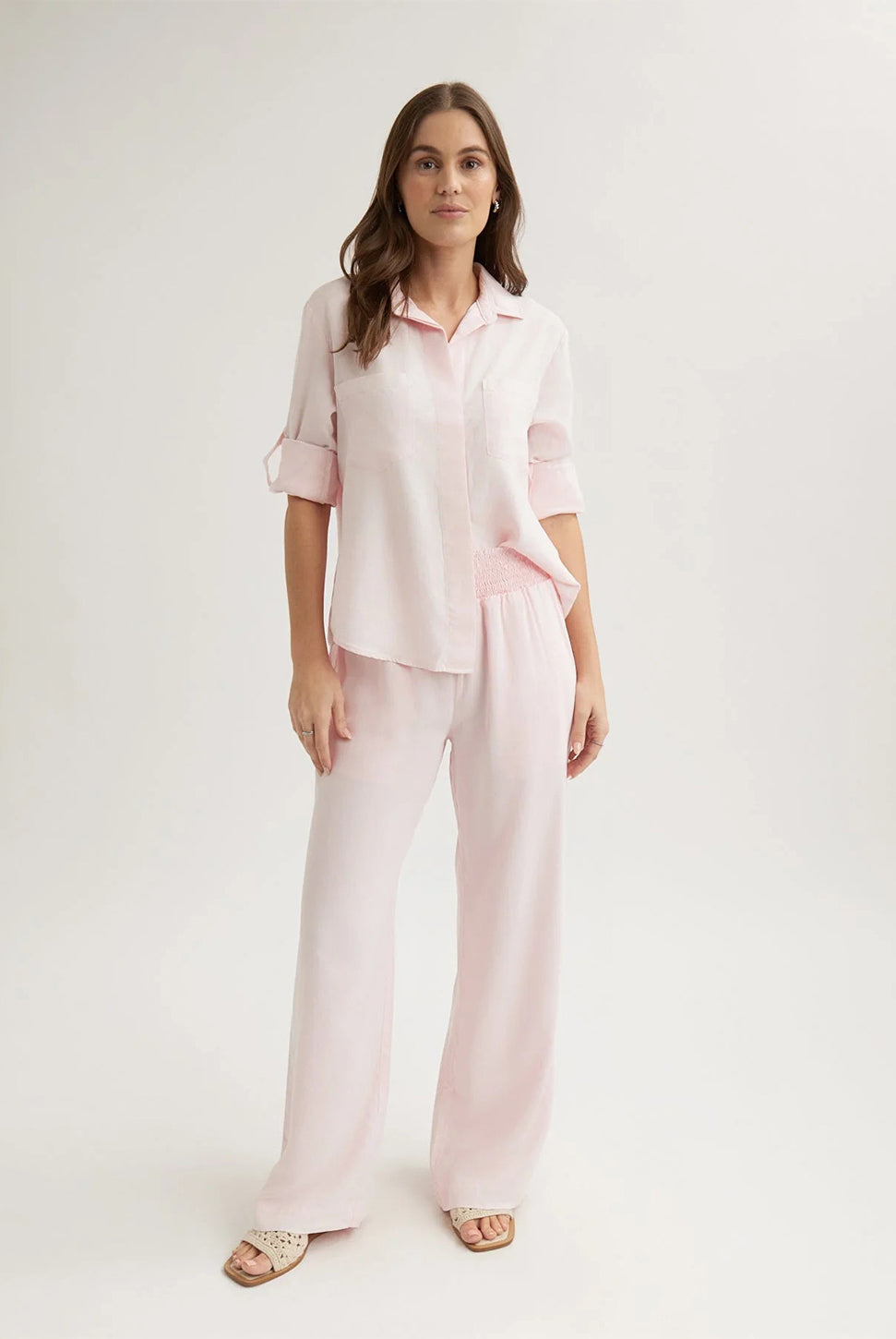 Smocked Waist Wide Leg Pant - Petal Pink-Bella Dahl-Over the Rainbow