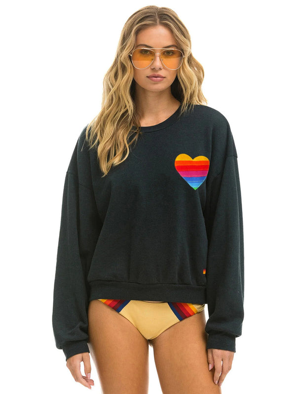 Rainbow Heart Stitch Sweatshirt - Charcoal-AVIATOR NATION-Over the Rainbow