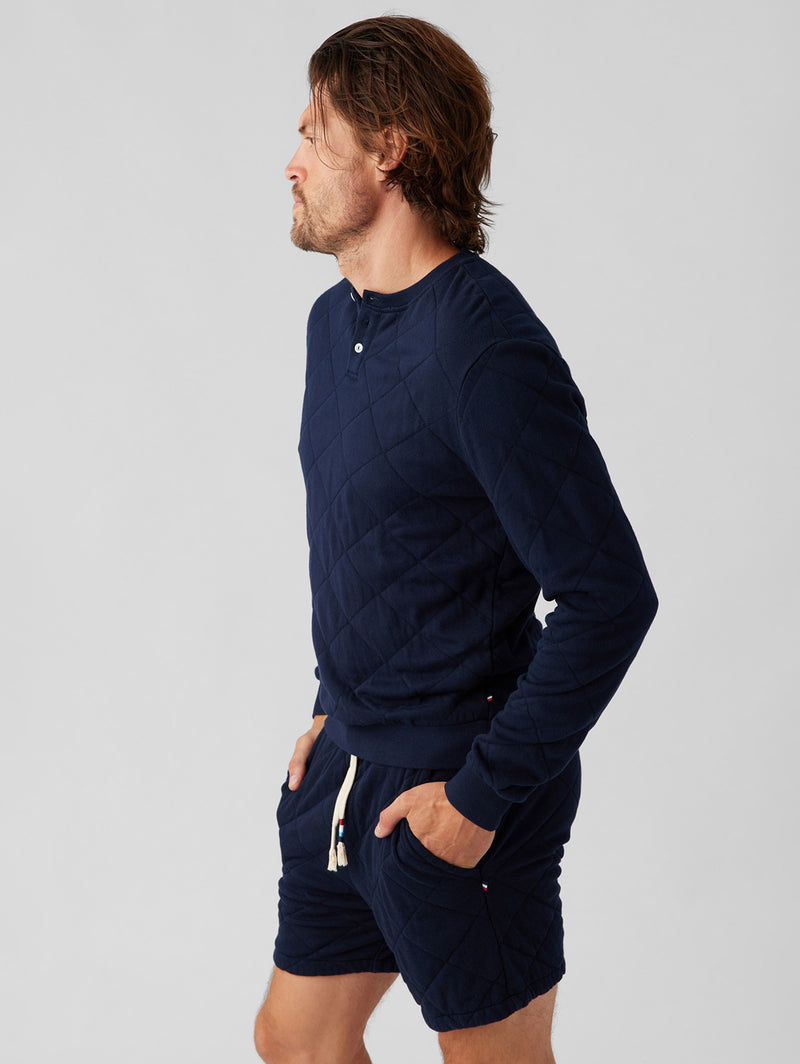 Quilted Henley Pullover - Indigo-SOL ANGELES-Over the Rainbow
