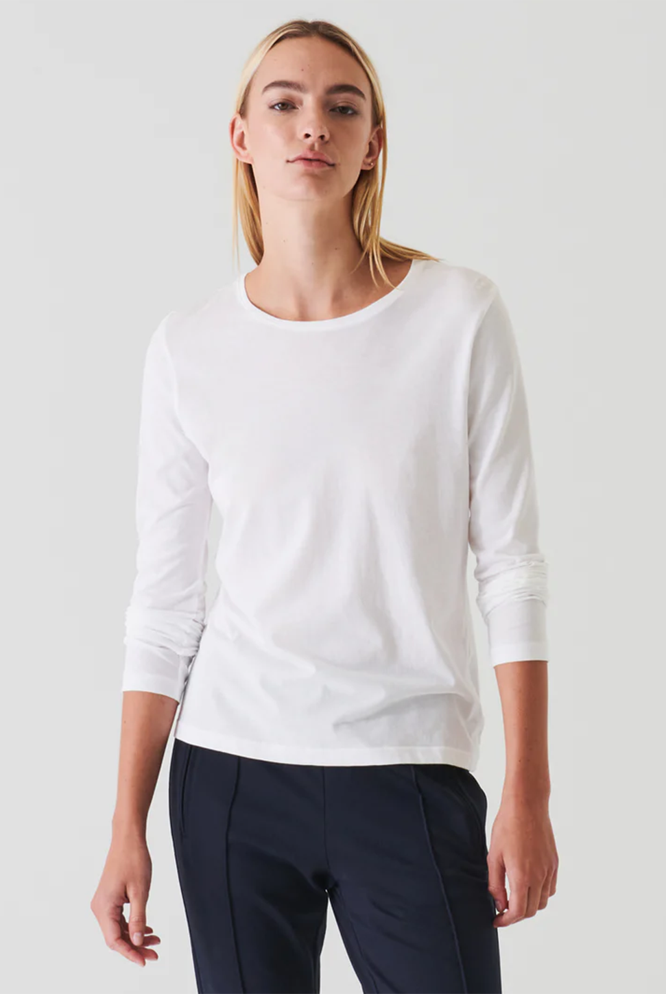 Long Sleeve Classic Crew Tee - White-Patrick Assaraf-Over the Rainbow