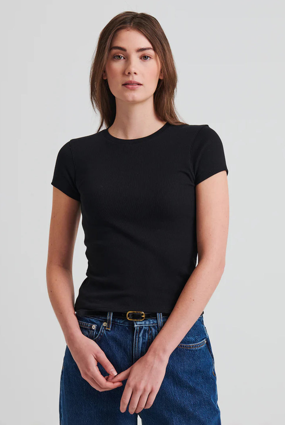Pima Cotton Ribbed Baby Tee - Black-Patrick Assaraf-Over the Rainbow