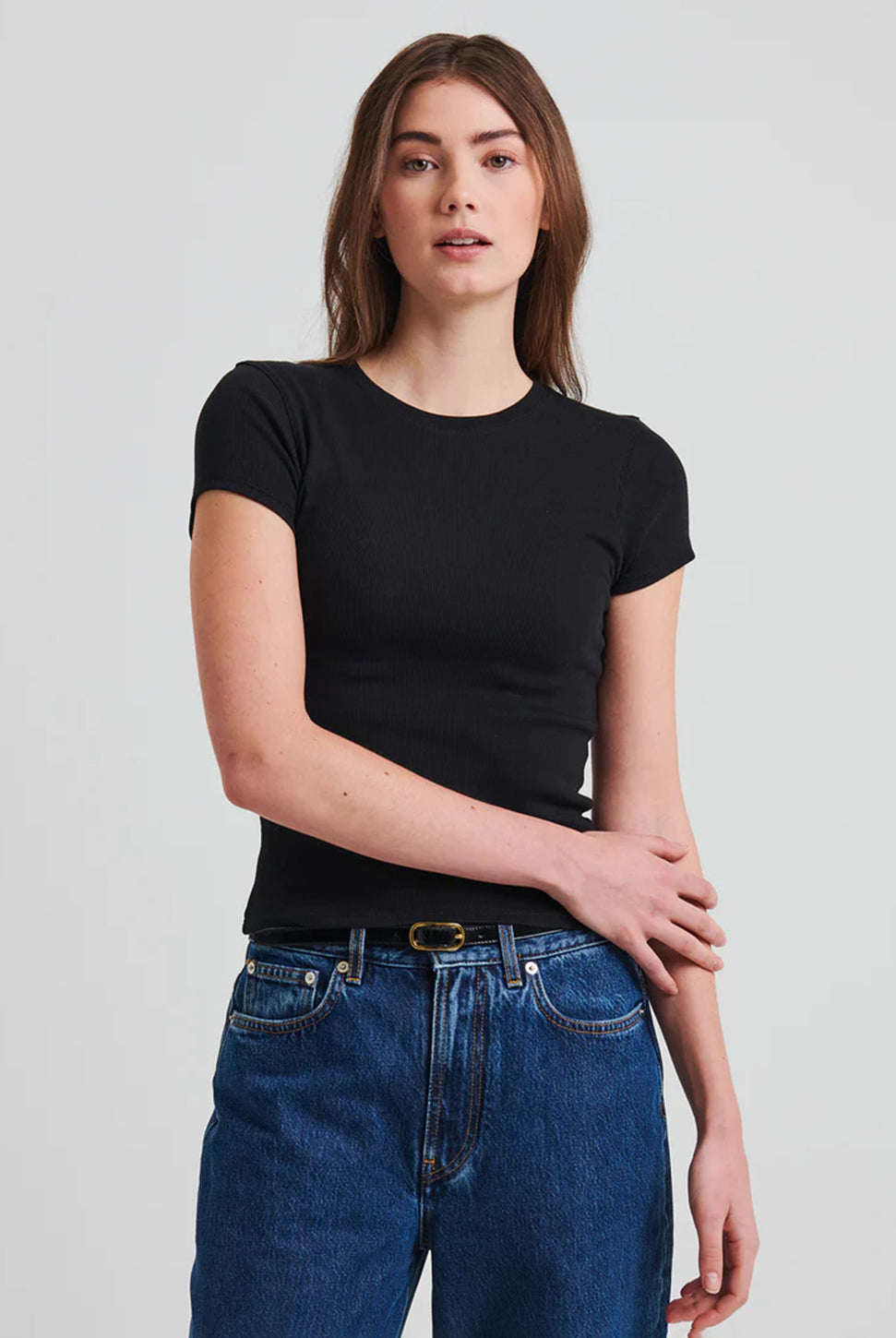Pima Cotton Ribbed Baby Tee - Black-Patrick Assaraf-Over the Rainbow