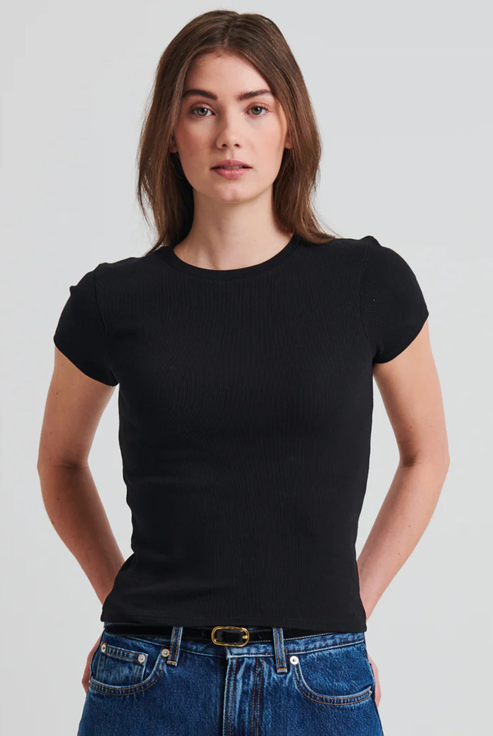 Pima Cotton Ribbed Baby Tee - Black-Patrick Assaraf-Over the Rainbow