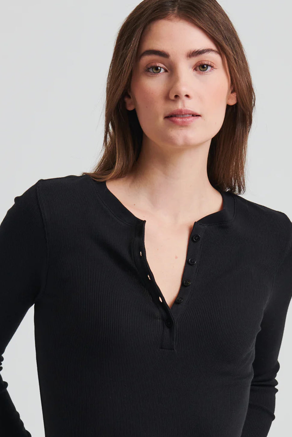 Pima Cotton Ribbed Henley - Black-Patrick Assaraf-Over the Rainbow