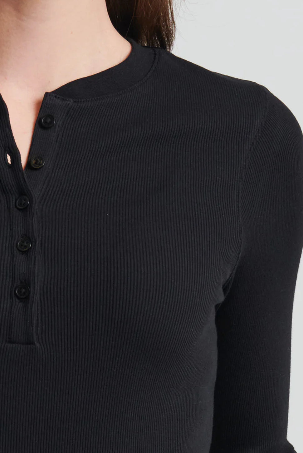 Pima Cotton Ribbed Henley - Black-Patrick Assaraf-Over the Rainbow