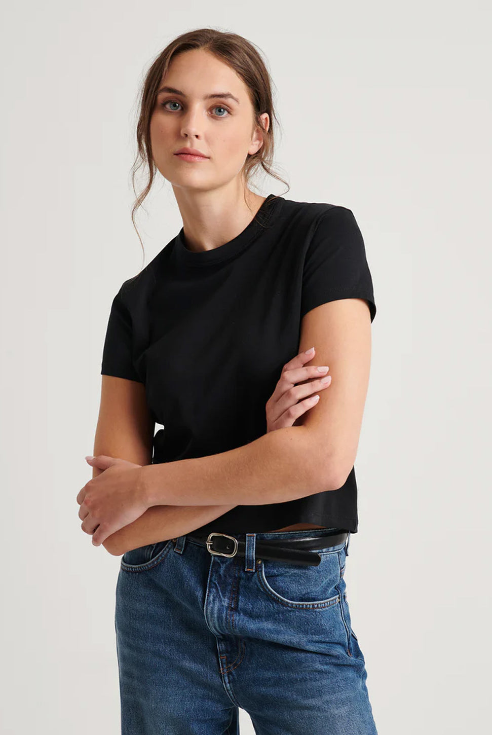 Iconic Pima Stretch Baby Tee - Black-Patrick Assaraf-Over the Rainbow