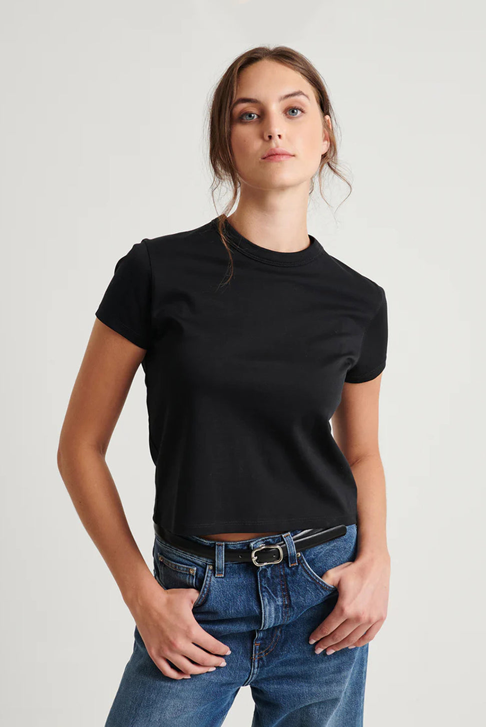 Iconic Pima Stretch Baby Tee - Black-Patrick Assaraf-Over the Rainbow
