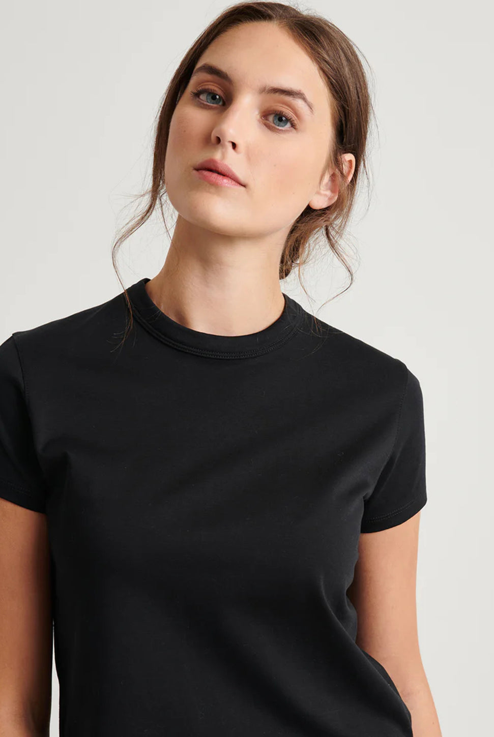 Iconic Pima Stretch Baby Tee - Black-Patrick Assaraf-Over the Rainbow