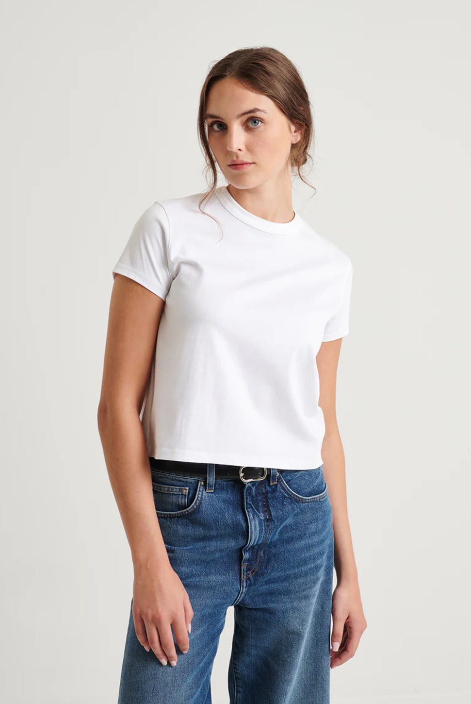 Iconic Pima Stretch Baby Tee - White-Patrick Assaraf-Over the Rainbow