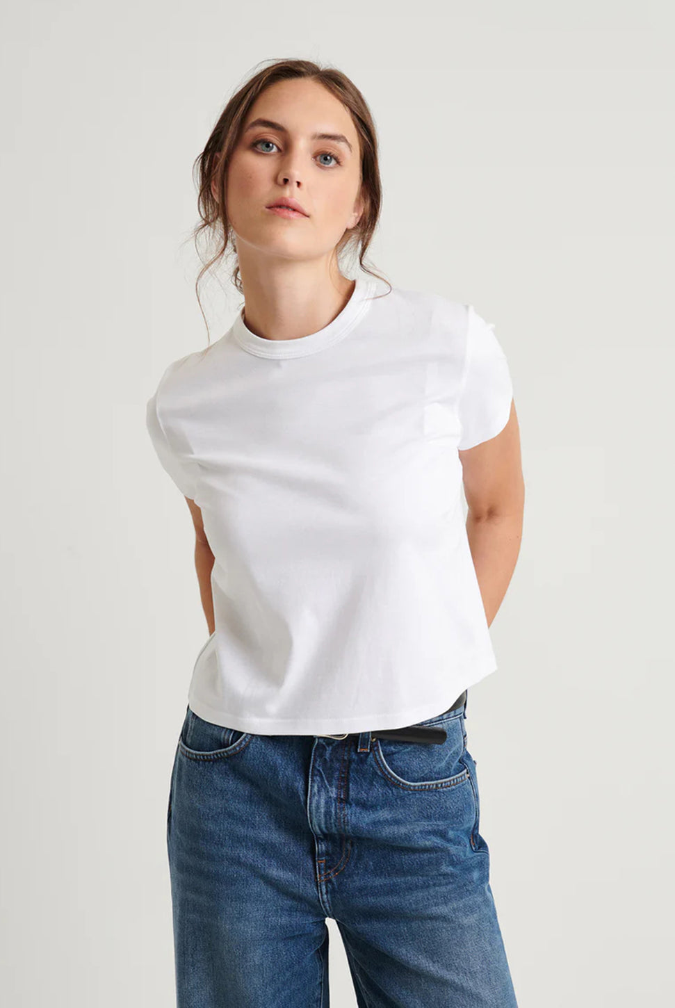 Iconic Pima Stretch Baby Tee - White-Patrick Assaraf-Over the Rainbow