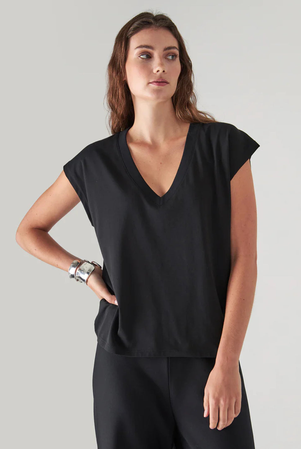 Dolman V-Neck Tee - Black-Patrick Assaraf-Over the Rainbow