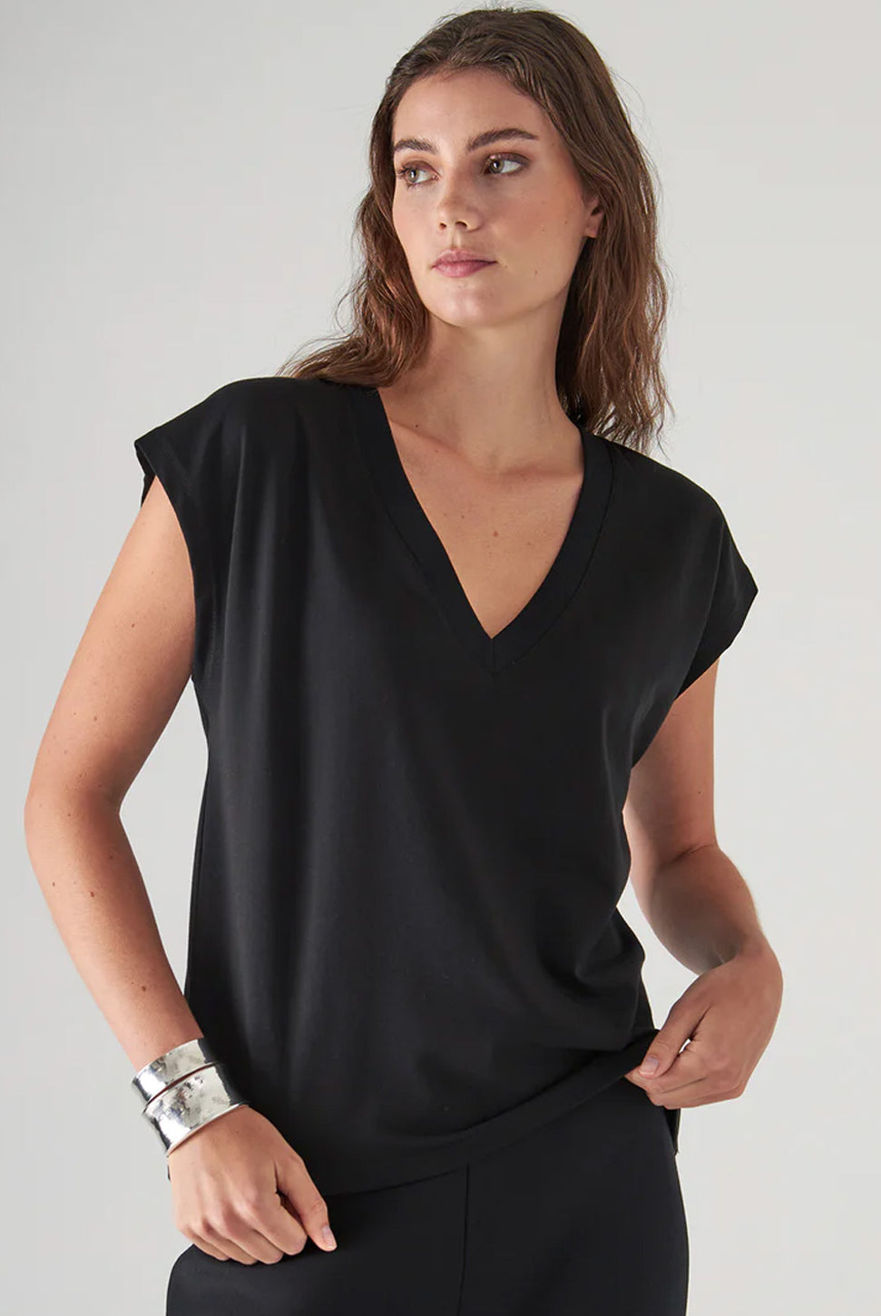 Dolman V-Neck Tee - Black-Patrick Assaraf-Over the Rainbow