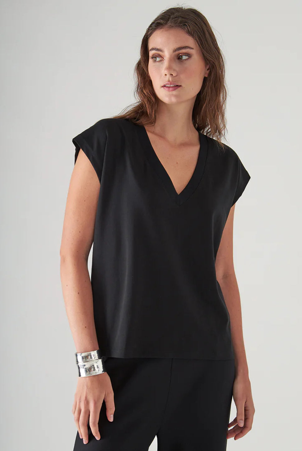 Dolman V-Neck Tee - Black-Patrick Assaraf-Over the Rainbow