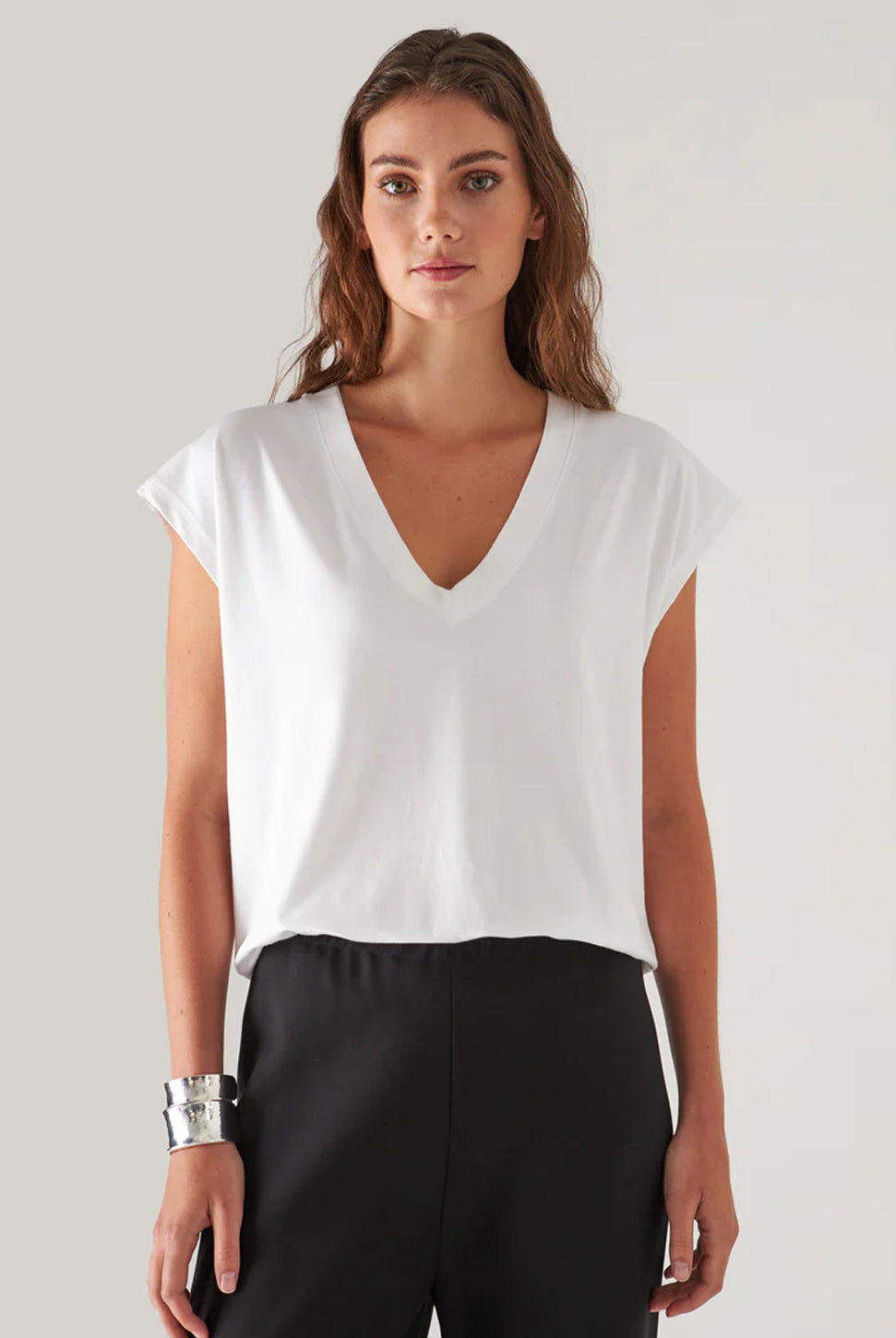 Dolman V-Neck Tee - White-Patrick Assaraf-Over the Rainbow