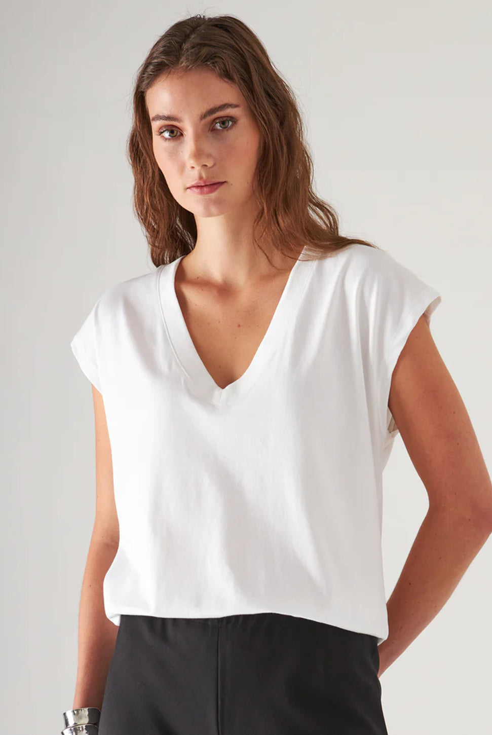 Dolman V-Neck Tee - White-Patrick Assaraf-Over the Rainbow