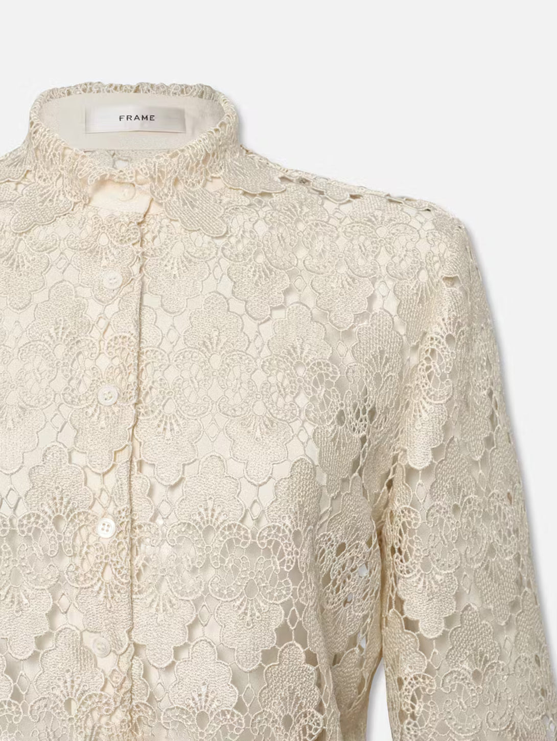 Lace Button Up Shirt - Ecru-FRAME-Over the Rainbow