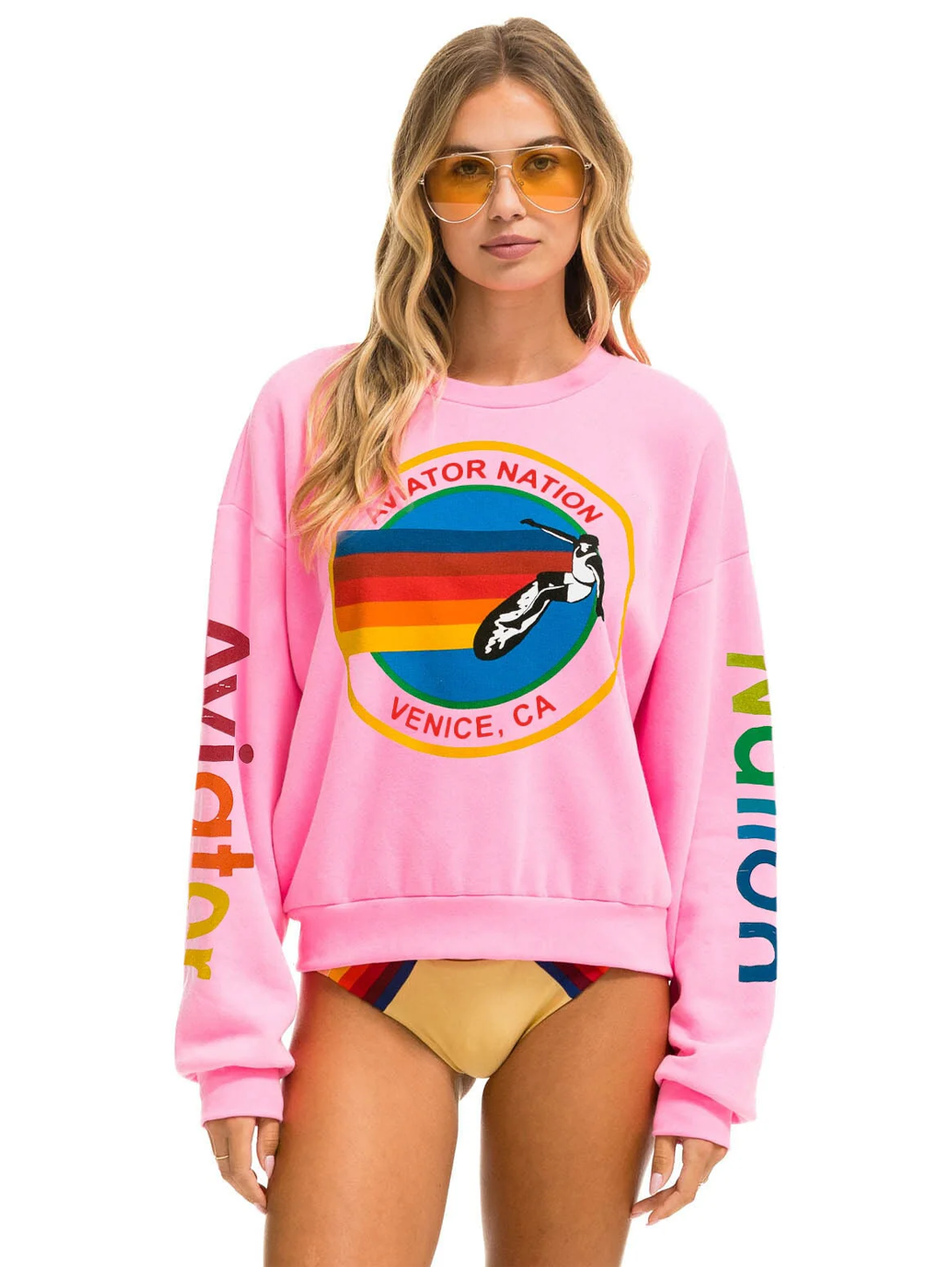 AVIATOR NATION Aviator Nation Relaxed Crew Sweatshirt Neon Pink Over The Rainbow Canada Over the Rainbow