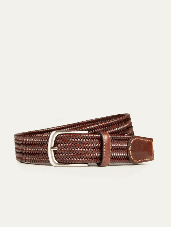 Braided Stretch Leather Belt - Brown-WILL-Over the Rainbow