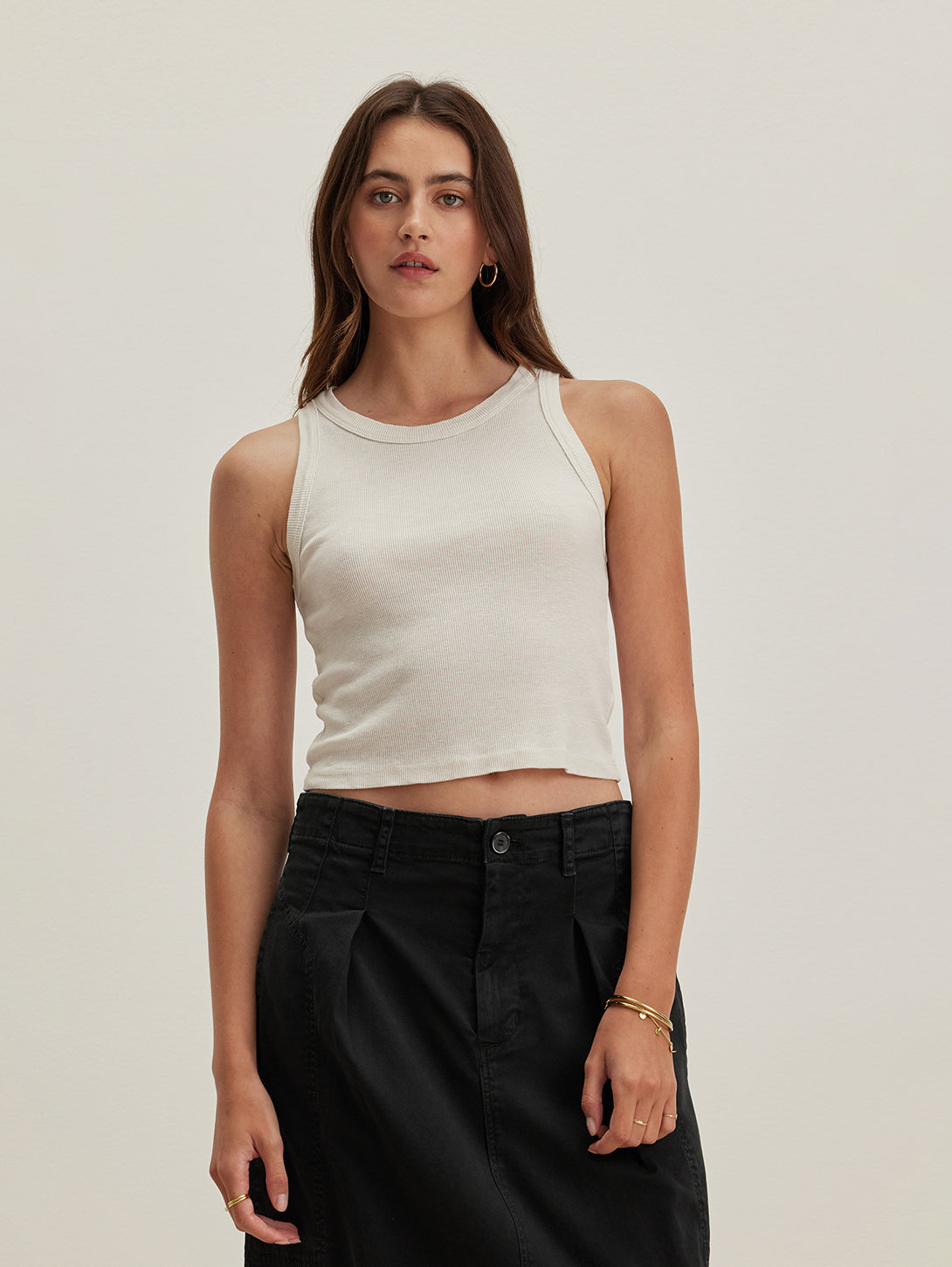 VELVET | Harla Ribbed Tank Top - Bisque | Over The Rainbow