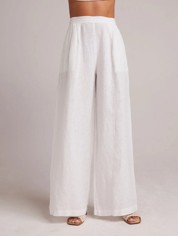 High Waisted Linen Pleated Pant - White-Bella Dahl-Over the Rainbow