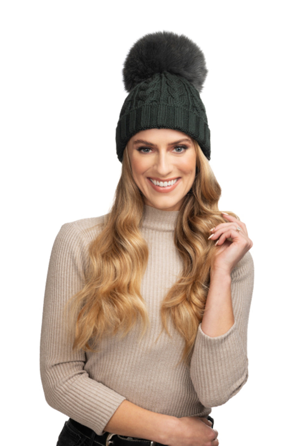 Charlie Cable Knit Hat - Hunter Green-Lindo F-Over the Rainbow