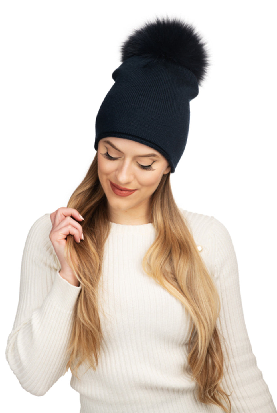 Glossy Knit Hat - Midnight Navy-Lindo F-Over the Rainbow