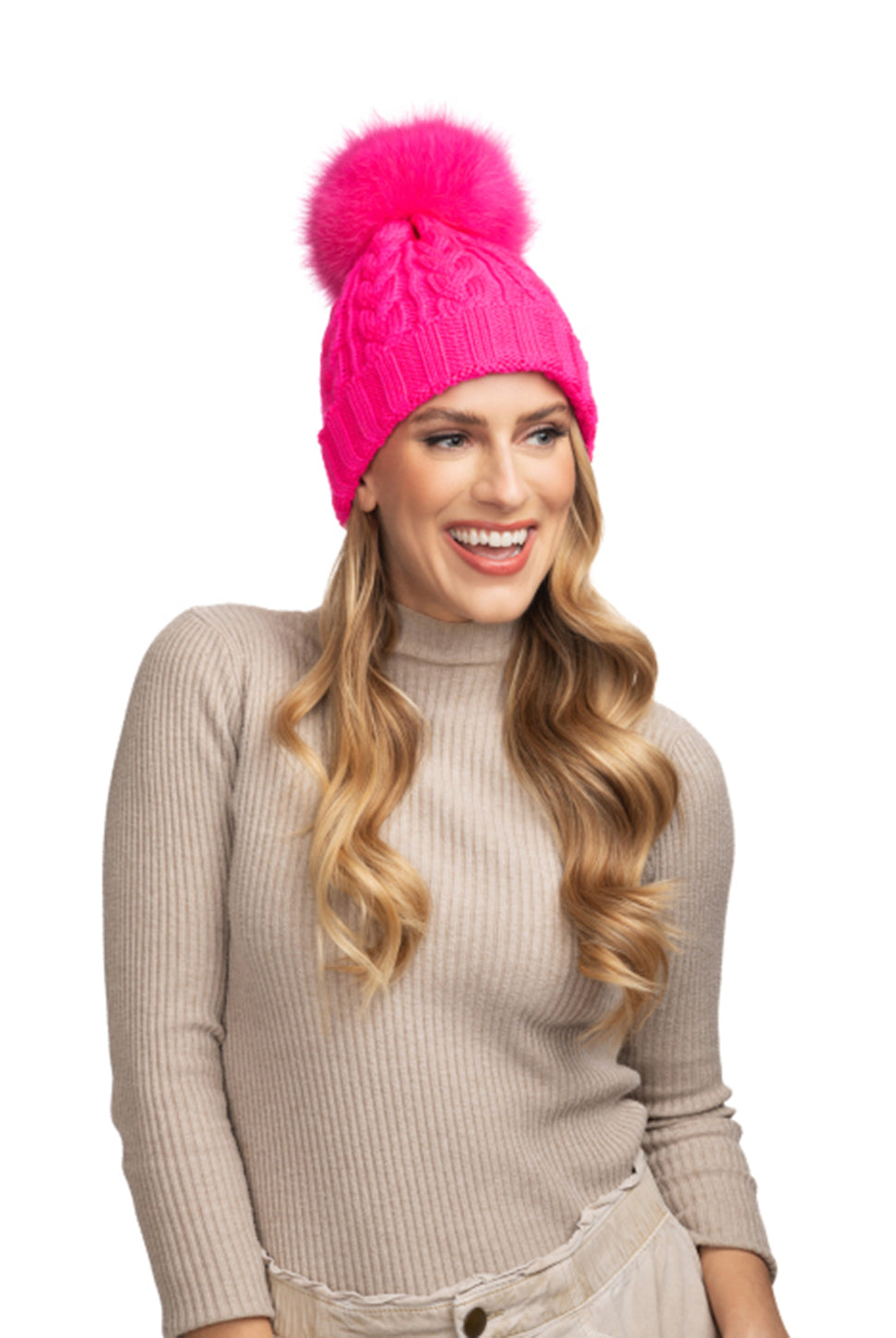 Charlie Cable Knit Hat - Neon Pink-Lindo F-Over the Rainbow