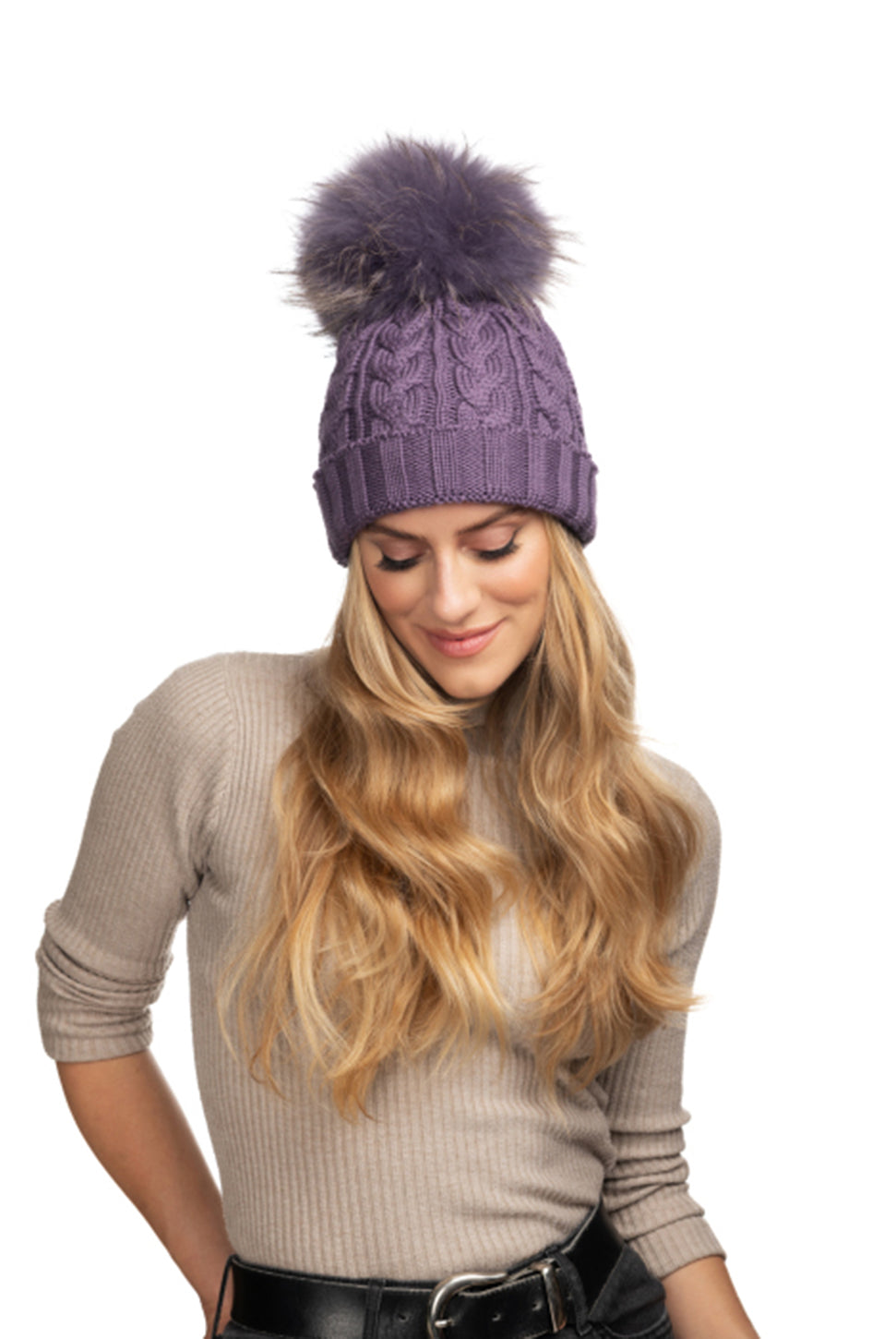 Charlie Cable Knit Hat - Smokey Purple-Lindo F-Over the Rainbow