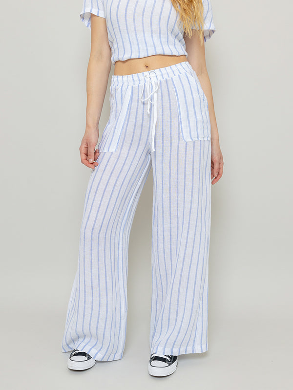 Pocket Linen Pant - White Stripe-STARK-Over the Rainbow