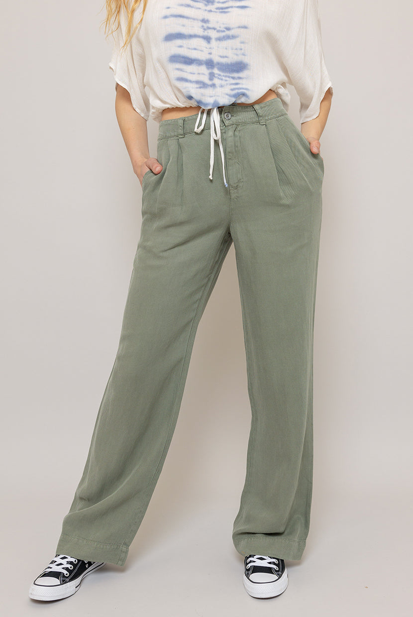 Greta Pleated Wide Pant - Army-Bella Dahl-Over the Rainbow