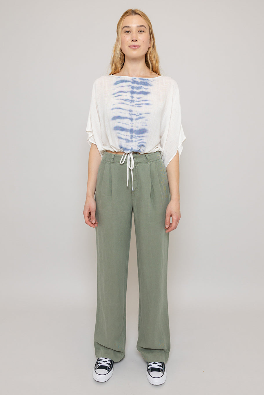 Greta Pleated Wide Pant - Army-Bella Dahl-Over the Rainbow